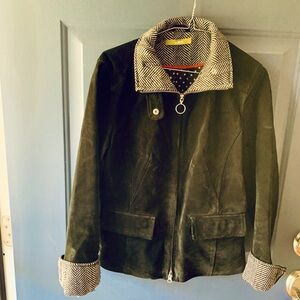 Acorn Black suede Leather Jacket with Herringbone Accents